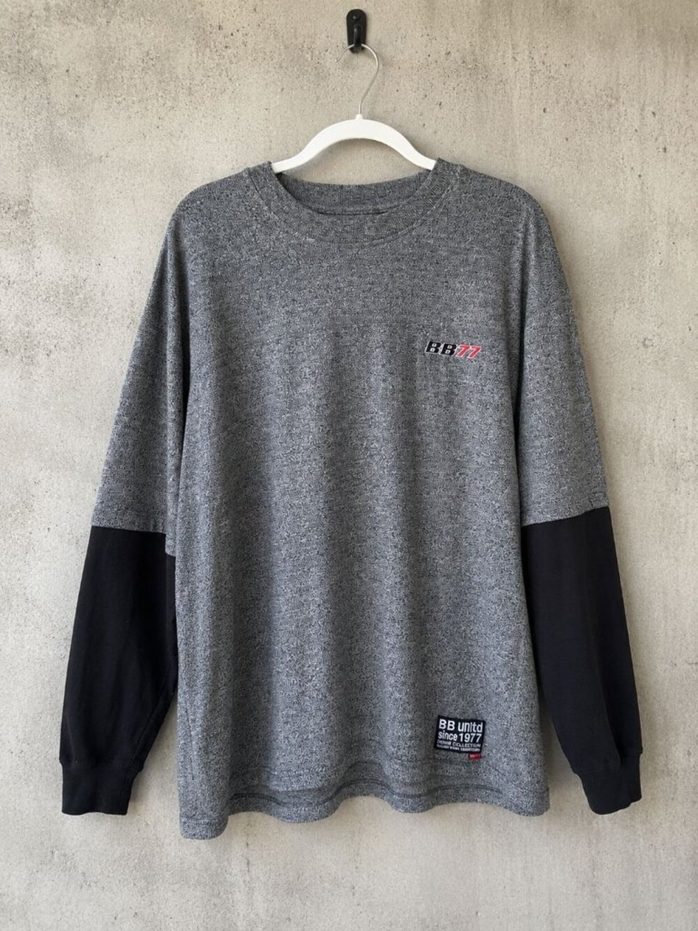 Vintage Bugle Boy Layered Long Sleeve Shirt Large Gray Black Y2K Skater